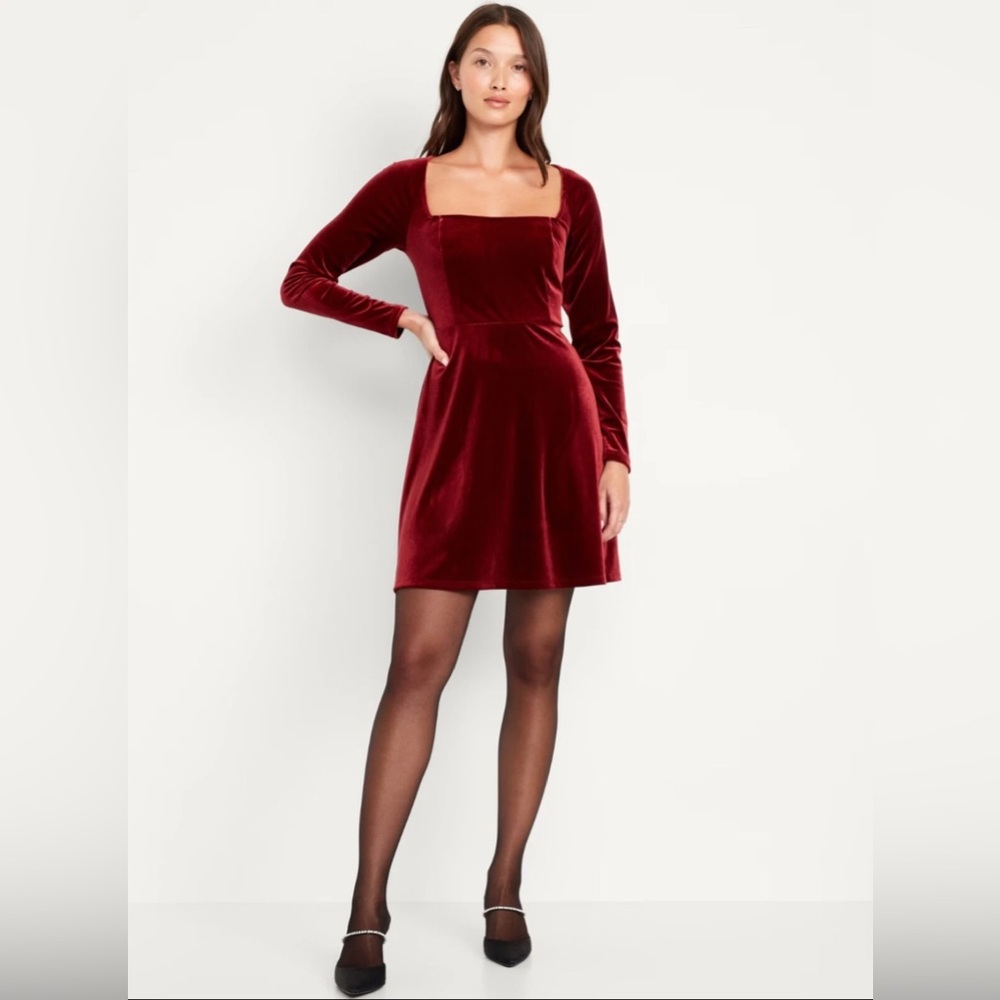 Old Navy Fit & Flare Red Velvet Mini Dress Petite Size L